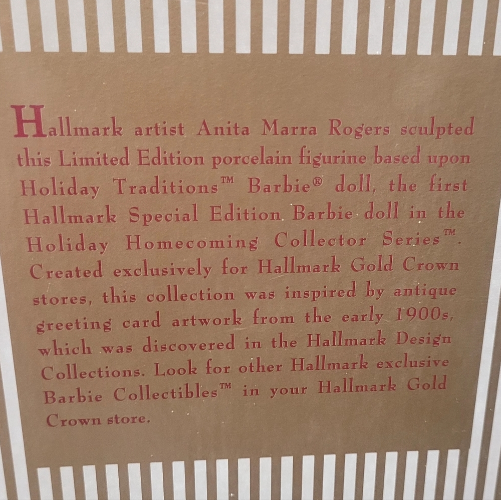Hallmark Holiday Traditions Limited Edition Porcelain Barbie Figurine. - Picture 11 of 13